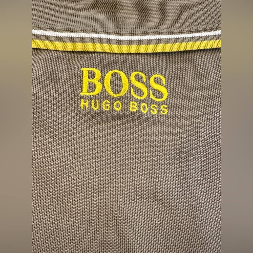 Hugo Boss Men's Olive Army Green Half Sleeve Polo with Yellow Accents (Size XL) - Picture 2 of 5